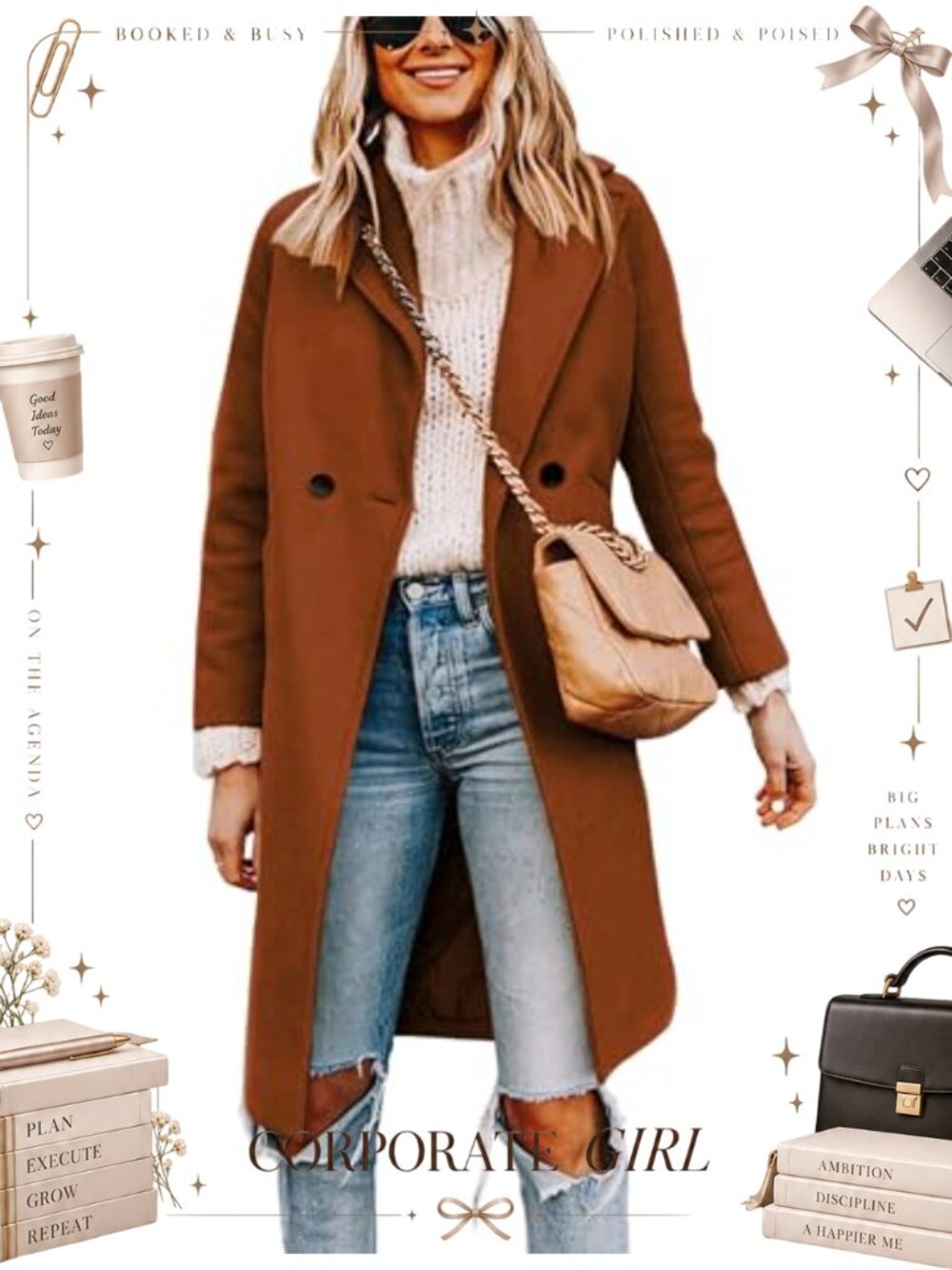 Wool Blend Notch Lapel Double Breasted Mid Long Pea Trench Coat